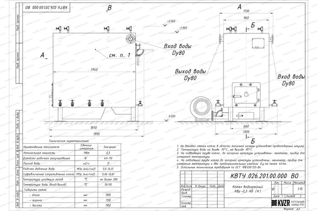 Котел КВр 0.3 с колосниками чертеж